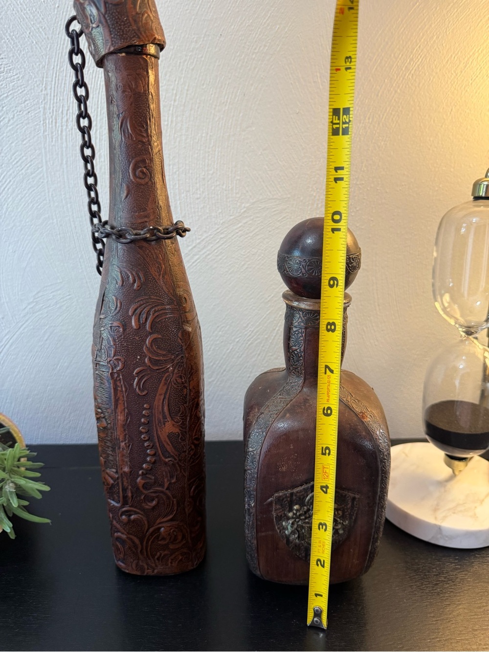 Vintage leather wrapped glass decanters - Picture 11 of 13